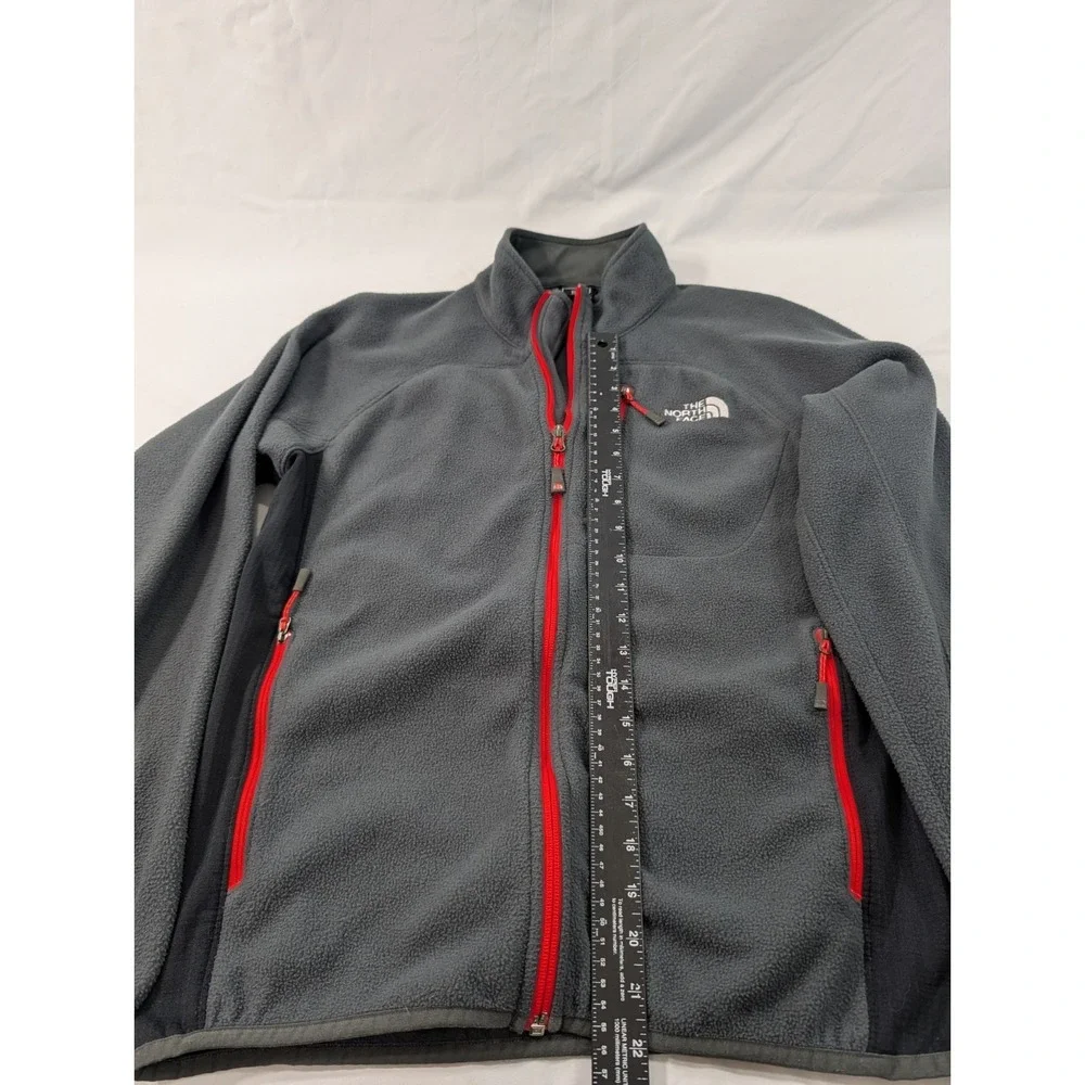 The North Face Summit Series Fleece Jacket Mens Medium Gray Red Full Zip Outdoor